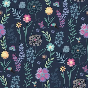 Disney Encanto Navy Embroidery Floral Peel and Stick Wallpaper