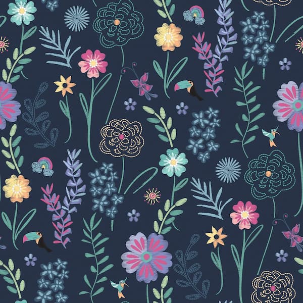RoomMates Disney Encanto Navy Embroidery Floral Peel and Stick Wallpaper