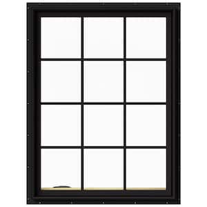36 in. x 48 in. W-2500 Series Black Painted Clad Wood Left-Handed Casement Window with Colonial Grids/Grilles
