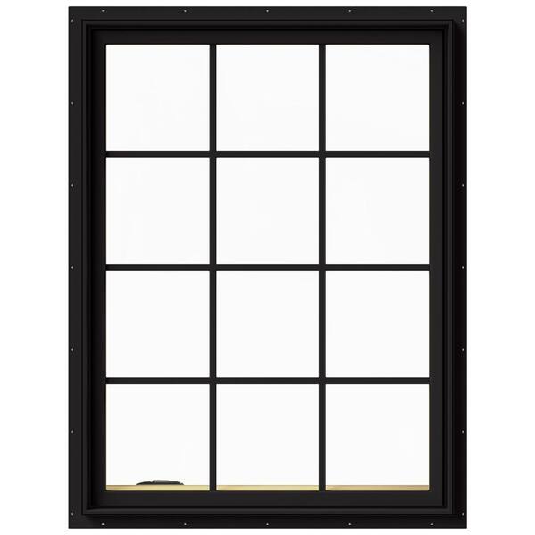 JELD-WEN 36 in. x 48 in. W-2500 Series Black Painted Clad Wood Left-Handed Casement Window with Colonial Grids/Grilles