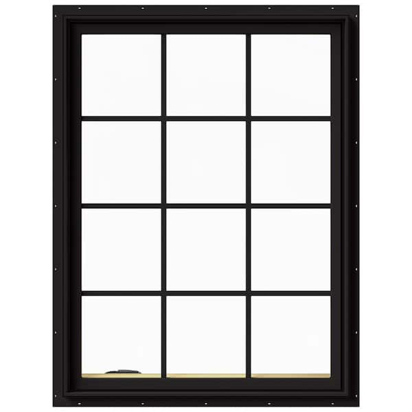 JELD-WEN 36 in. x 48 in. W-2500 Series Black Painted Clad Wood Left-Handed Casement Window with Colonial Grids/Grilles