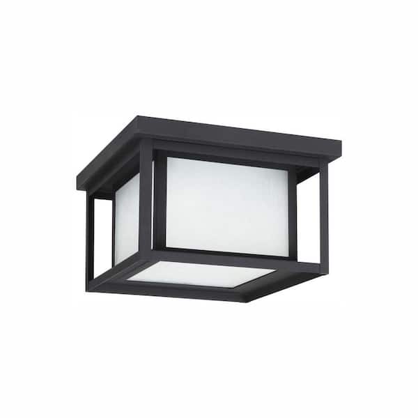 Generation Lighting Hunnington 10 in. W. Black 2-Light Outdoor Flush Mount with LED Bulb