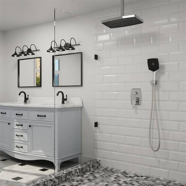 1 Handle 2-Spray 14 in. Rectangle Ceiling Mount Rain Shower Faucet and Hand Shower Kit in Chrome
