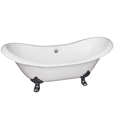 Macon 61 in. Cast Iron Double Slipper Clawfoot Non-Whirlpool Bathtub in White with No Holes and Polished Chrome Feet