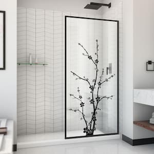 Linea Blossom 34 in. W x 72 in. H Frameless Fixed Shower Screen in Satin Black without Handle