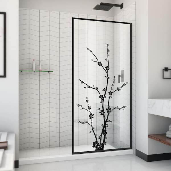 DreamLine Linea Blossom 34 in. W x 72 in. H Frameless Fixed Shower Screen in Matte Black without Handle