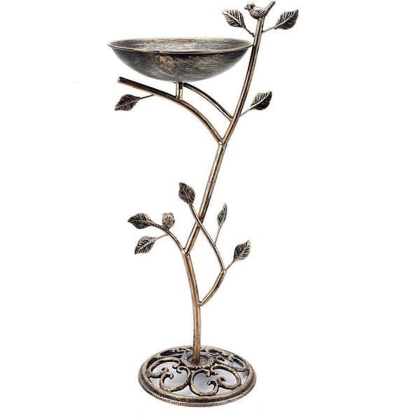 Outdoor Cast Iron Pedestal Bird Bath: 11.4 in. Dia x 31 in. H Vintage Metal Garden Yard Decor