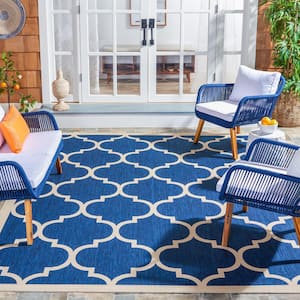 Courtyard Navy/Beige 8 ft. x 10 ft. Moroccan Geometric Indoor/Outdoor Area Rug