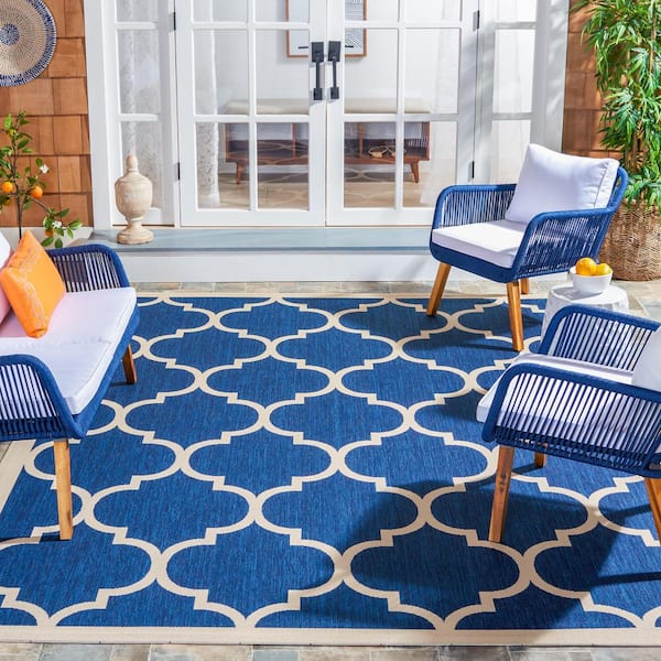 Courtyard Navy/Beige 8 ft. x 10 ft. Moroccan Geometric Indoor/Outdoor Area Rug
