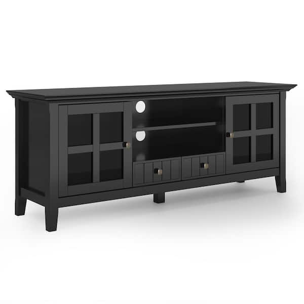 Simpli Home Acadian Solid Wood 60 in. Wide Transitional TV Media Stand in Black for TVs up to 65 in.