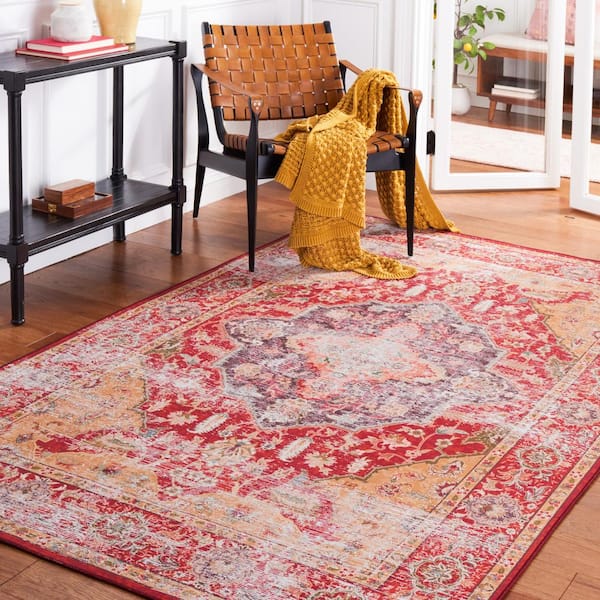 Tuscon Rust/Gold Doormat 3 ft. x 5 ft. Machine Washable Distressed Floral Area Rug