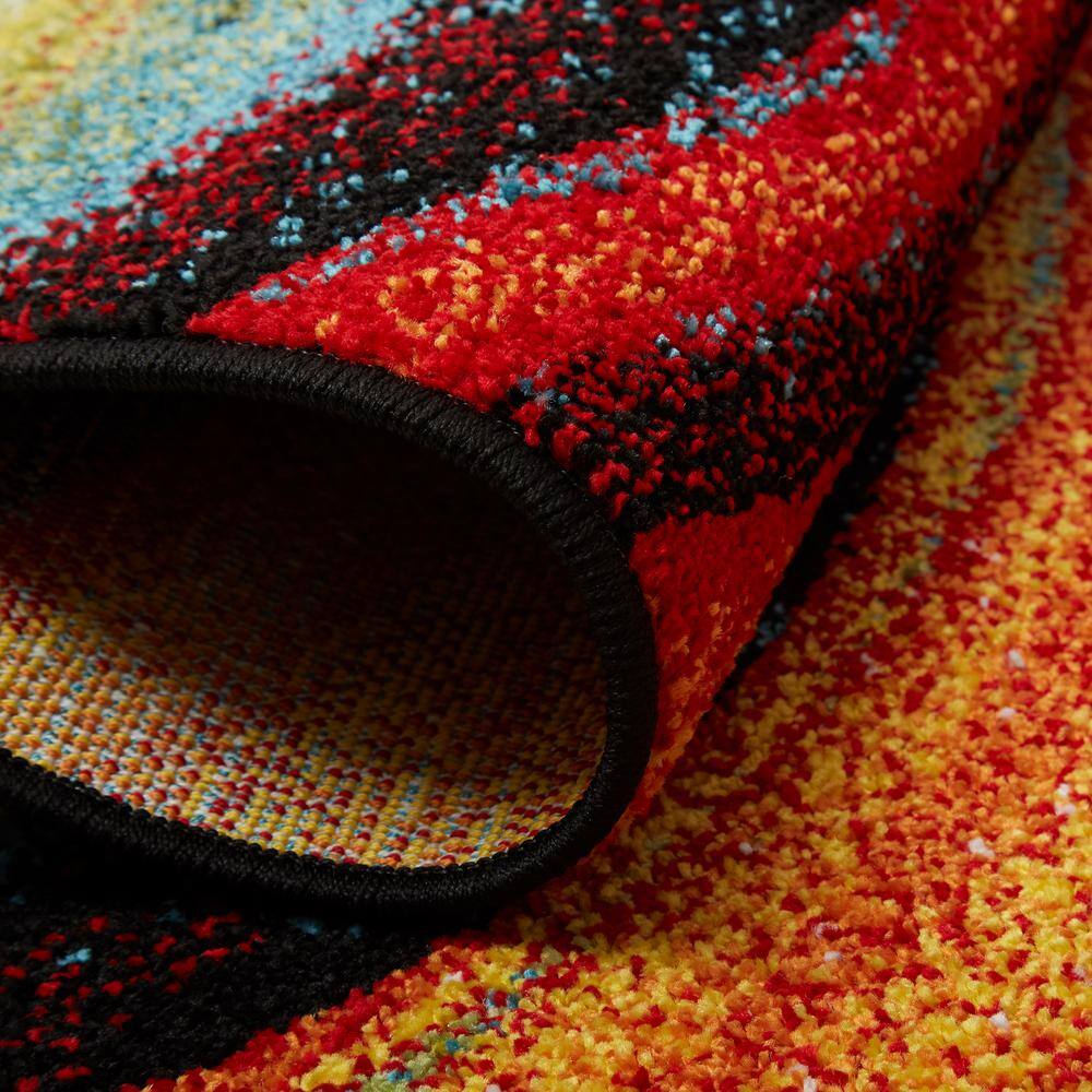 Red and Multicolor Abstract Swirl Polypropylene Area Rug