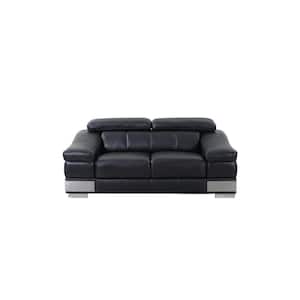 Charlie 73 in. Black Solid Leather 2-Seater Standard Loveseat