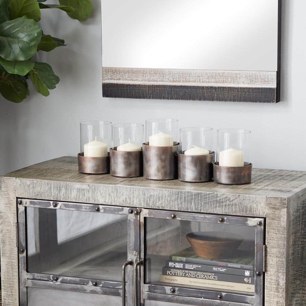Black Metal and Glass 5-Holder Candle Centerpiece