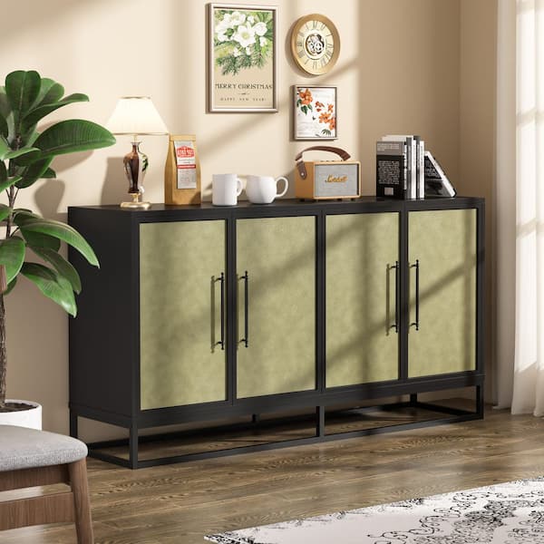61.5 in. W Accent Storage Cabinets with Adjustable Shelves, Wood Buffet Sideboard for Kitchen and Living Room, Green