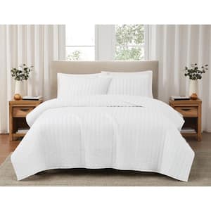 3-Piece White Solid Cotton Percale Full/Queen Quilt Set