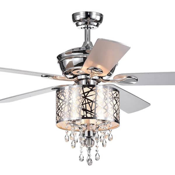 Warehouse of Tiffany Garvey 52 in. Chrome Indoor Remote Controlled Ceiling Fan with Light Kit
