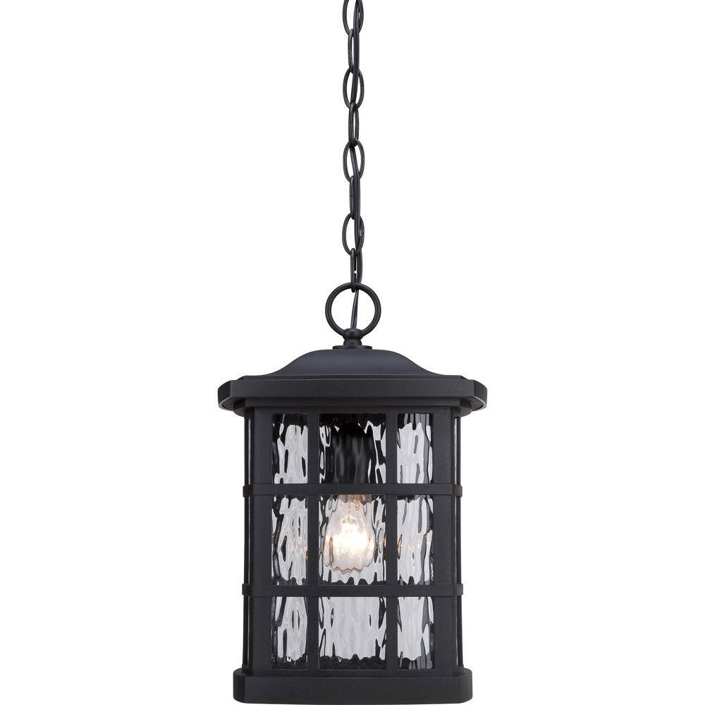 Mystic Black Glass Outdoor Hanging Lantern with Bronze Frame