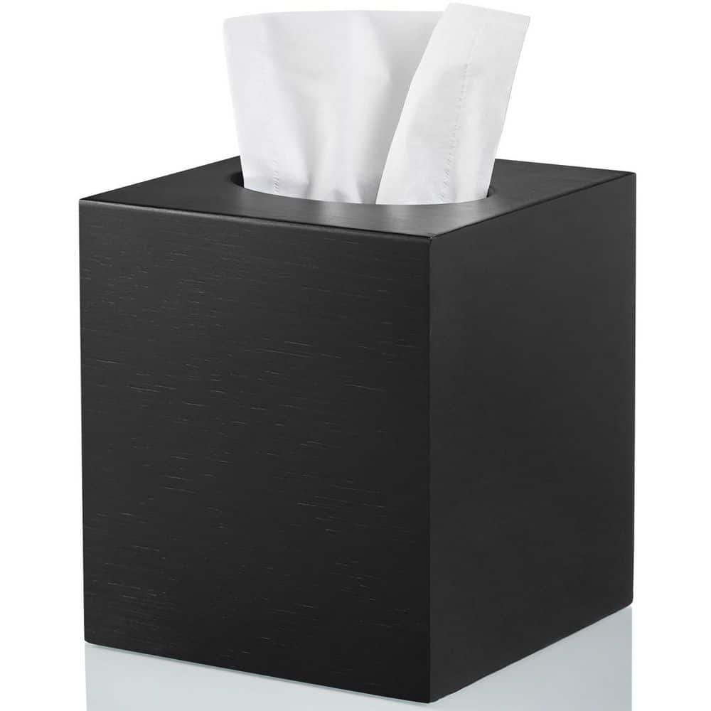 Numhew Square Pine Wood Tissue Box Holder in Black, Decorative Facial ...