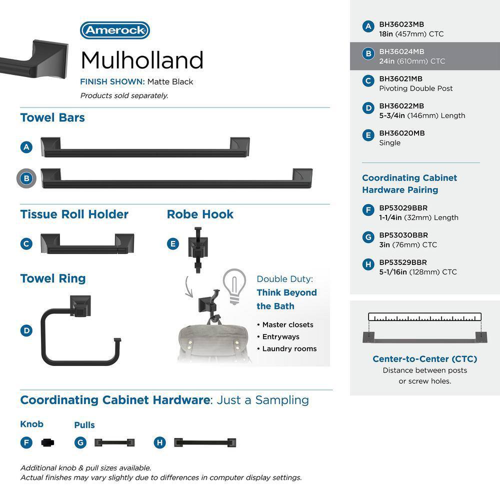 Mulholland Matte Black 24-Inch Metal Towel Bar