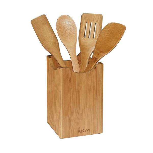Furinno DaPur Bamboo Kitchen Utensil with Square Holder (Set of 5)