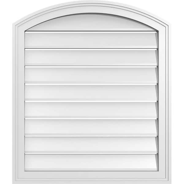 Ekena Millwork 26 in. x 28 in. Arch Top Surface Mount PVC Gable Vent: Decorative with Brickmould Frame