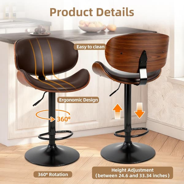 WONDER COMFORT Luxury 37 in. H Brown Curved Back PU Leather Wood