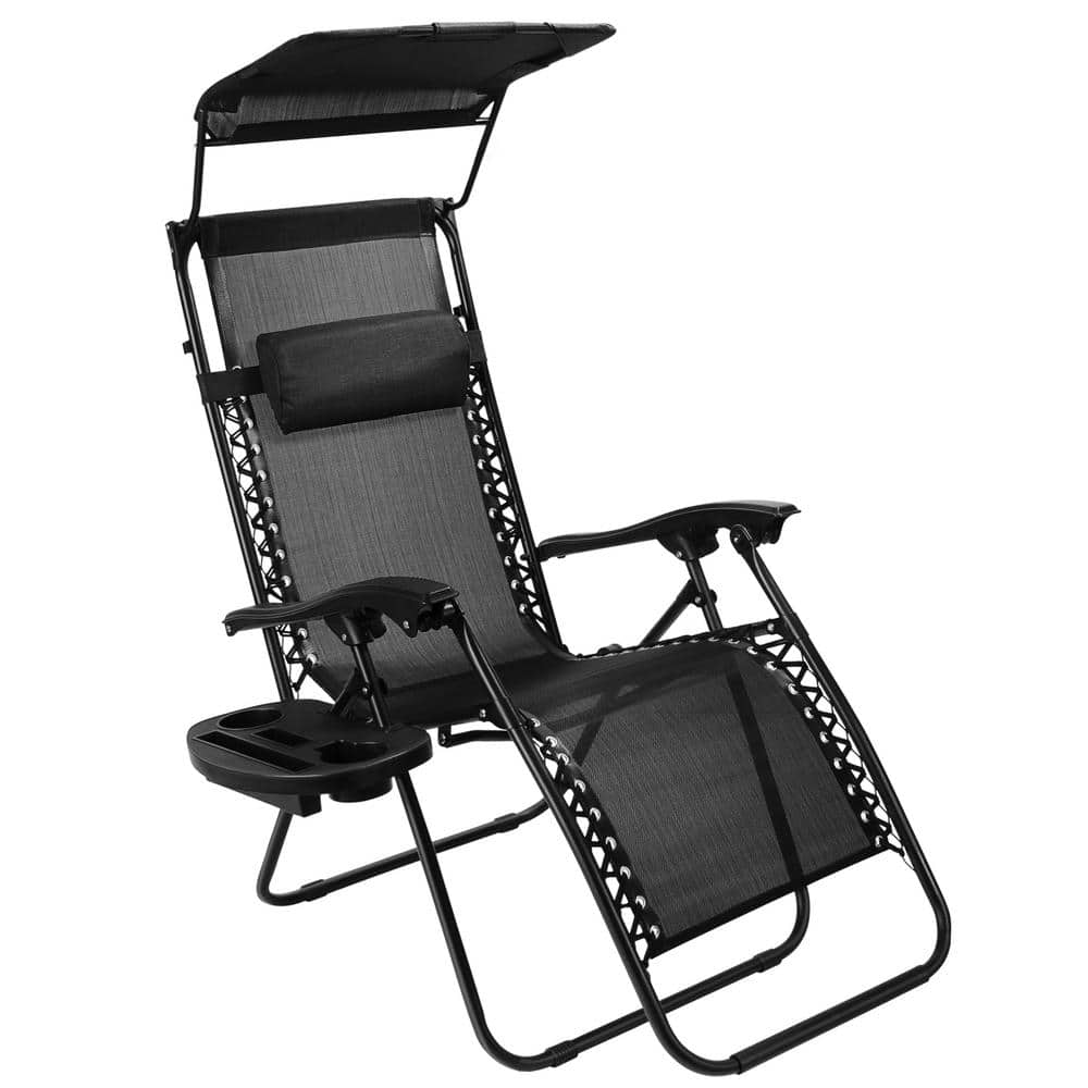 bigzzia Black Zero Gravity Chair Metal Frame Outdoor Recliner Patio