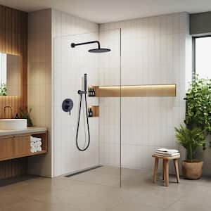 Rainfall Single Handle 1-Spray 10 in. Round Shower Faucet 2.5 GPM with Pressure Balance in Matte Black (Valve Included)