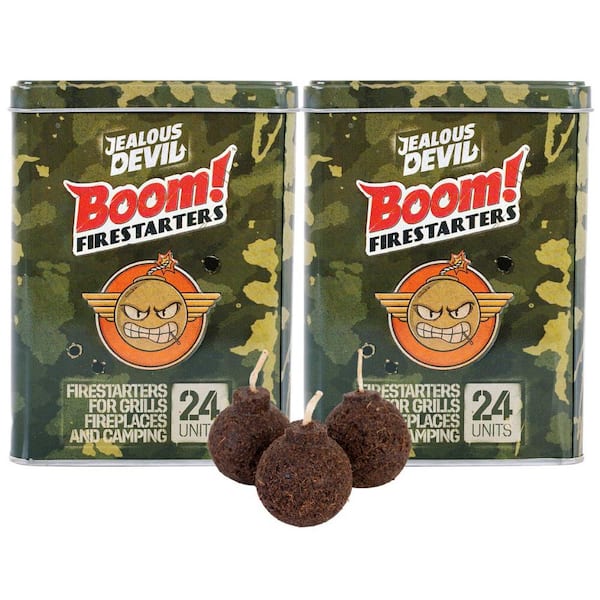 Boom Firestarters 24-Pack - 100% Natural, Waterproof, 20-Minutes Long Burn Organic Charcoal Firestarters (2-Pack)