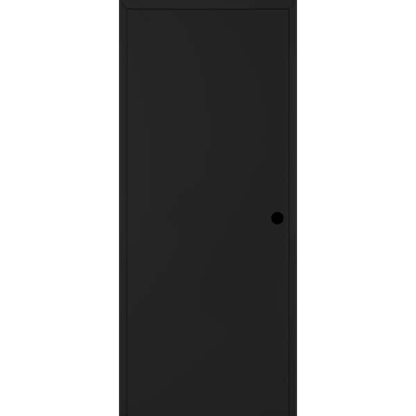 Optima DIY-Friendly 30 in. x 96 in. Left Hand Black Matte Solid Composite Core Wood Single Prehung Interior Door