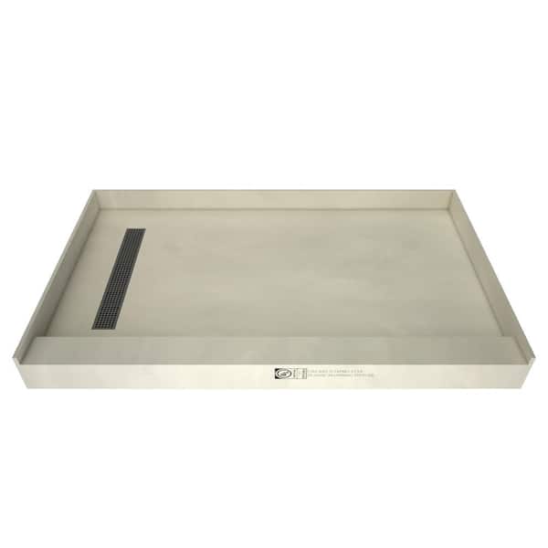 Tile Redi Redi Trench 48 in. L x 32 in. W Single Threshold Alcove Shower Pan Base with Left Drain and Brushed Nickel Drain Grate