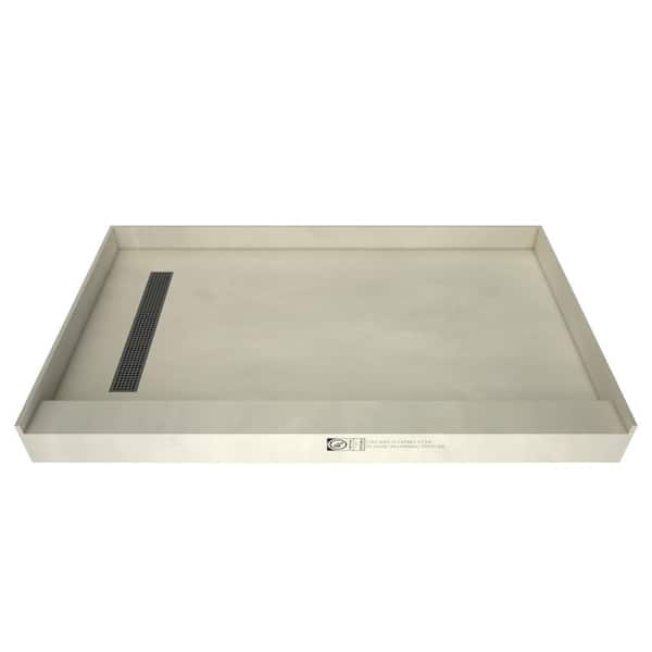 Tile Redi Redi Trench 60 in. L x 37 in. W Single Threshold Alcove Shower Pan Base with Left Drain and Brushed Nickel Drain Grate