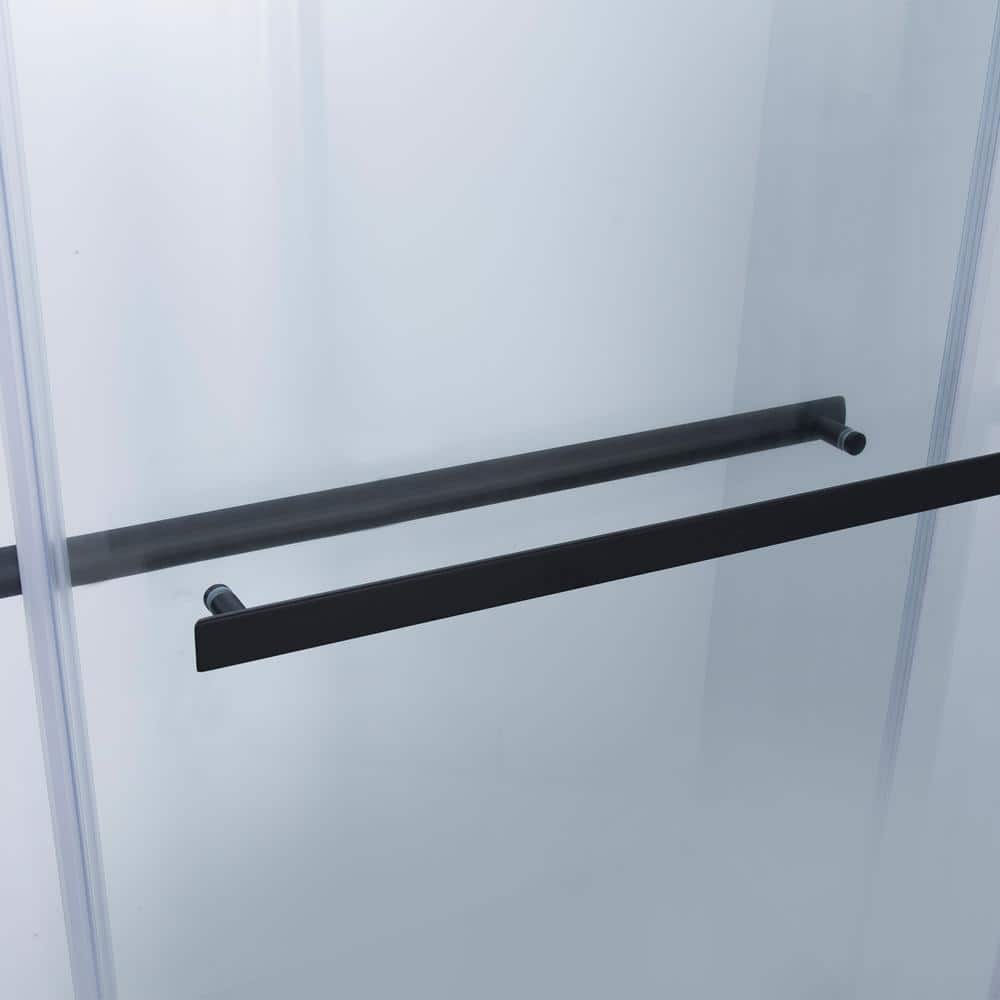 48 x 76 Matte Black Frameless Sliding Shower Door with Clear Glass