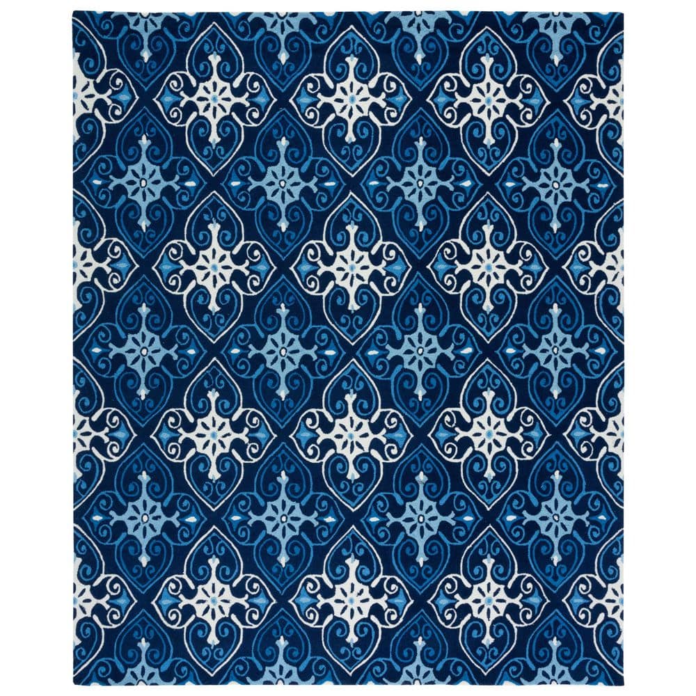 SAFAVIEH Four Seasons 8 ft. x 10 ft. Navy/Ivory Diamond Floral Area Rug ...