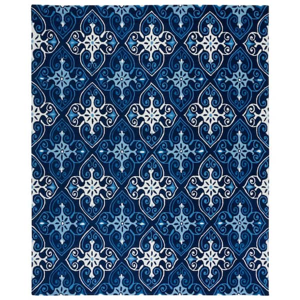 Four Seasons 8 ft. x 10 ft. Navy/Ivory Diamond Floral Area Rug