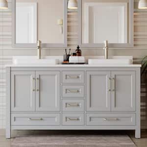 Bentworth 60 in.W x 22 in. D Double Vanity in Light Gray Semi-Recessed w/Engineered Vanity Top in White with White Basin