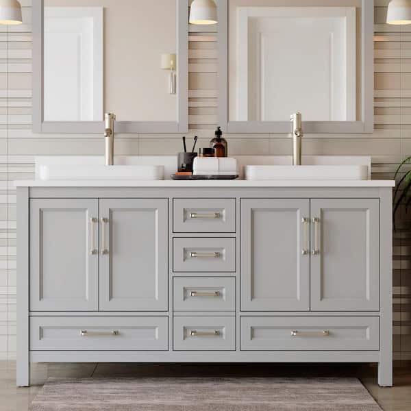 Home Decorators Collection Bentworth 60 in.W x 22 in. D Double Vanity in Light Gray Semi-Recessed w/Engineered Vanity Top in White with White Basin