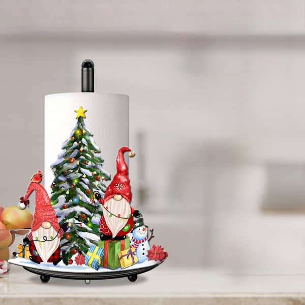 Christmas Gnome Free Standing Green and Red Metal Paper Towel Holder Non-Slip Design for Kitchen Farmhouse Holiday Decor