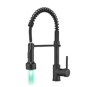 Single Handle Pull Down Sprayer Kitchen Faucet Commercial Spring skin Faucet in Black with LED
