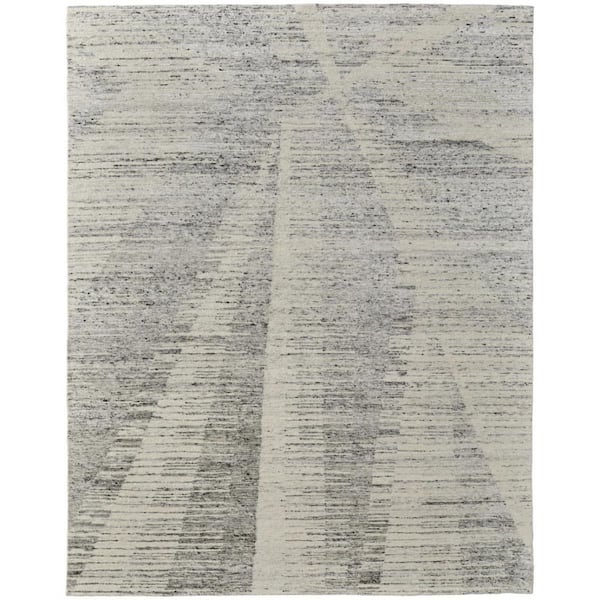 3 ft. x 5 ft. Ivory and Gray Abstract Hand Knotted Worn Faded Area Rug