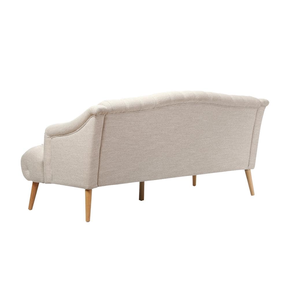Beige Velvet Tufted Lawson Sofa with Sloped Arms and Wood Frame