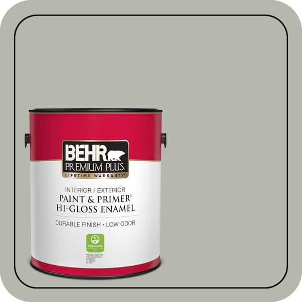 BEHR PREMIUM PLUS 1 gal. #ECC-27-2 Stone Mill Hi-Gloss Enamel Interior/Exterior Paint & Primer