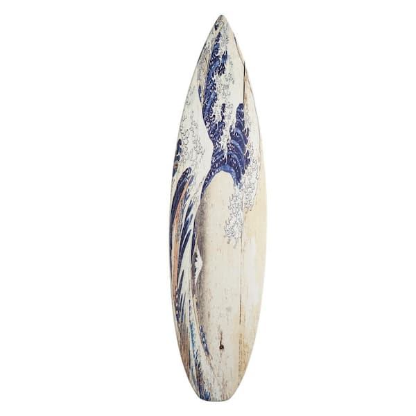 15 in. x 60 in. Natural, Blue The Great Wave off Kanagawa by Crystal Art Gallery MDF Wood Surfboard Plaque Wall Art