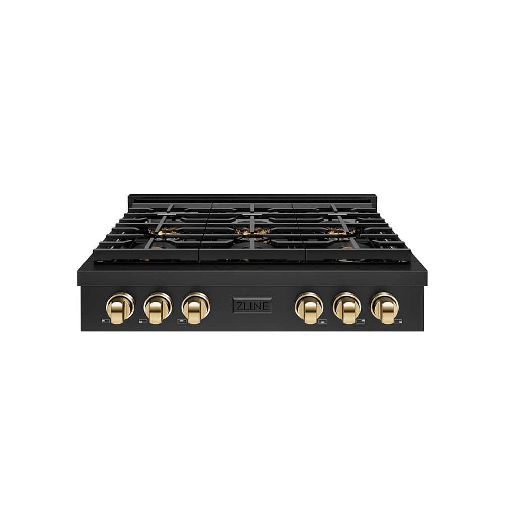 Autograph 36 in. Paramount Gas Rangetop with 6 Burner DuoPro Cooktop in Black Stainless Steel and Polished Gold Accents