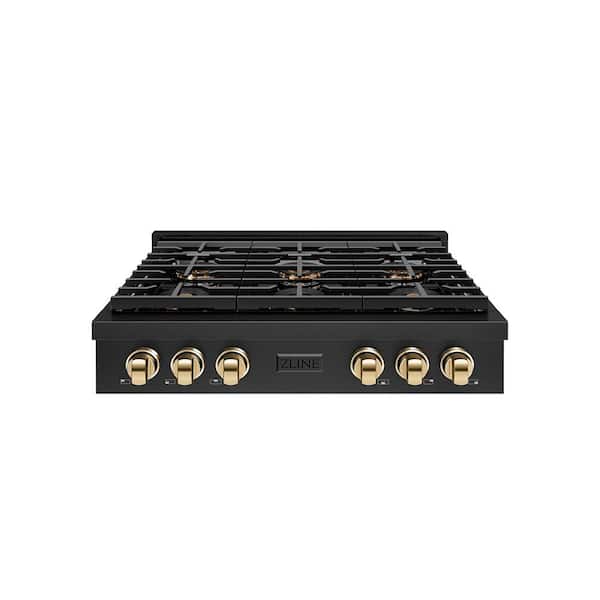 Autograph 36 in. Paramount Gas Rangetop with 6 Burner DuoPro Cooktop in Black Stainless Steel and Polished Gold Accents