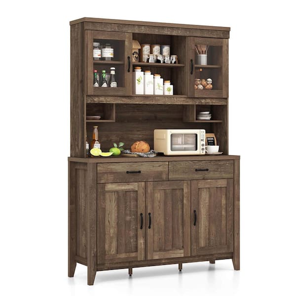 Costway 14-Shelf Brown Feature Kitchen Pantry Cabinet with