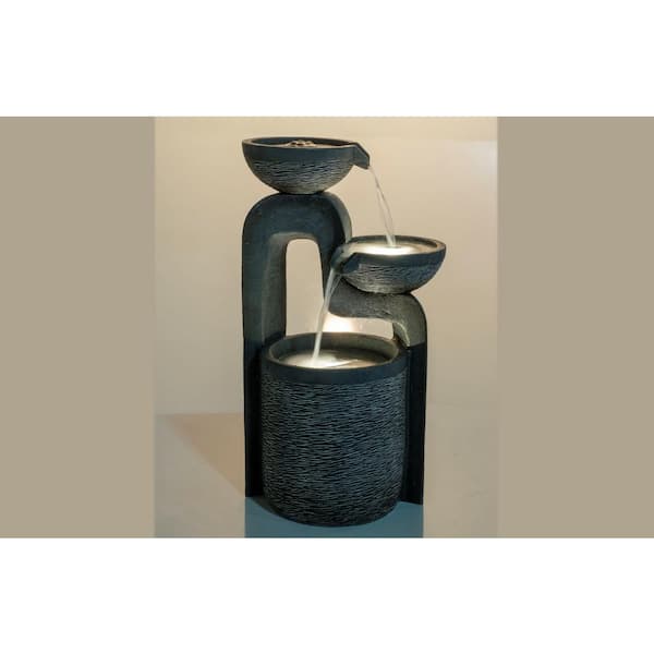 Black Banff Resin Fountain with LED Light and Pump