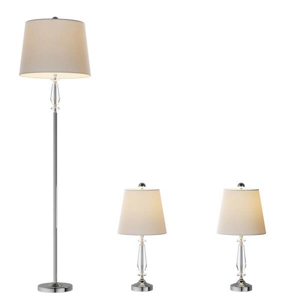 Table Lights With Ivory Shades, White Floor Lamp And Matching Table