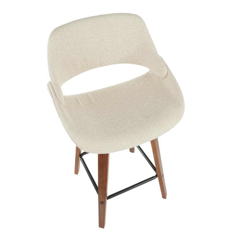 Walnut and Cream Fabric Mid-Century Modern Swivel Counter Stool, Set of 2